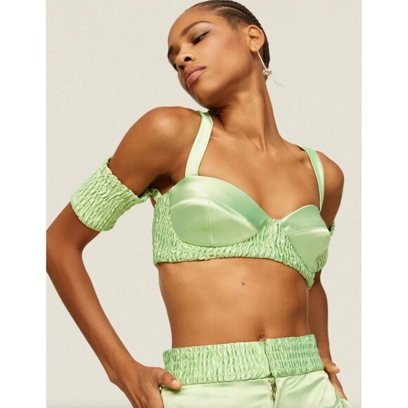 ALIÉTTE Green Silk Bralette Top Sz 6 Sold Out - Picture 1 of 14